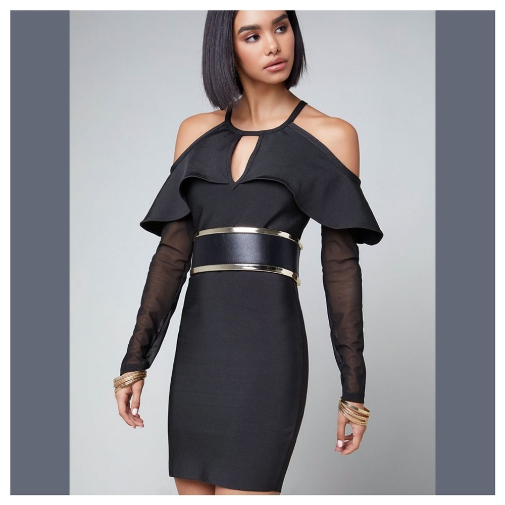 BEBE BLACK COLD SHOULDER BANDAGE DRESS NWT
